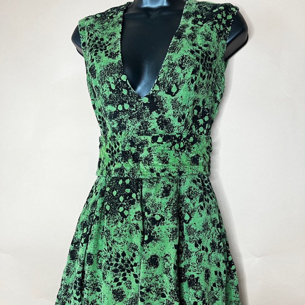 Vintage 1960s Handmade Green black Corduroy Dress